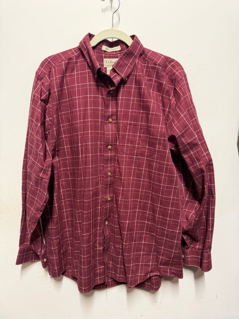 L.L. Bean Men’s Burgundy Plaid Button-Down Shirt